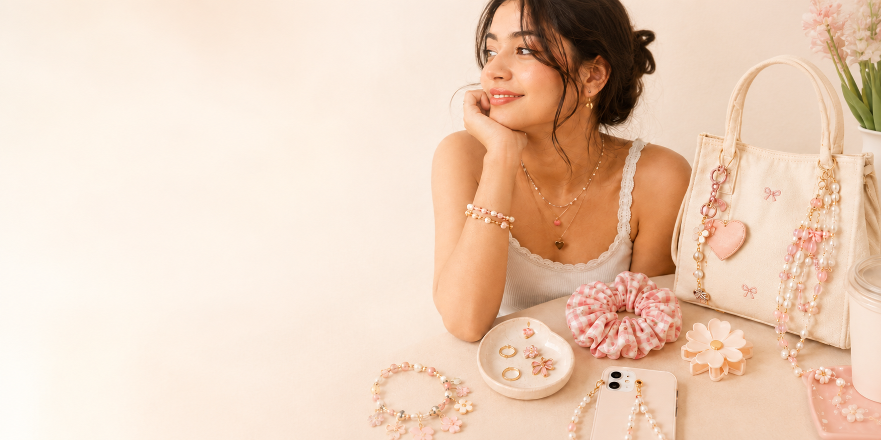 Handmade beaded jewelry in warm natural light